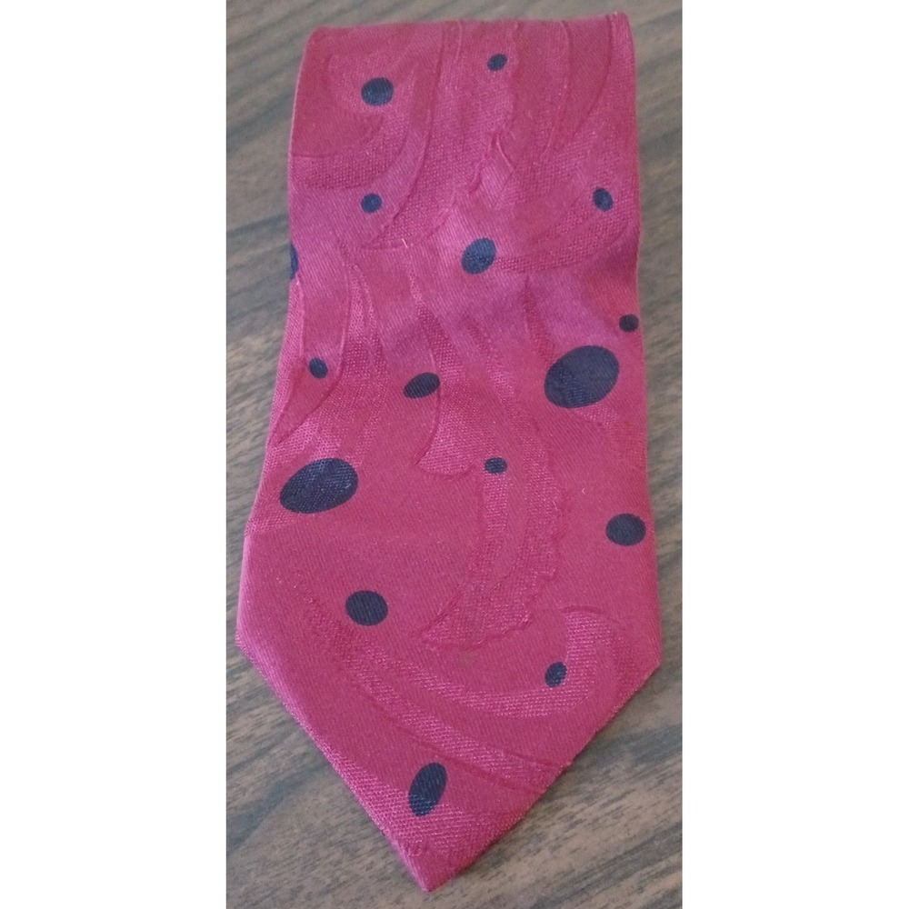 Handmade Silk Tie Men Burgundy Red Navy Polka Dot Jacquard Made in Italy Power